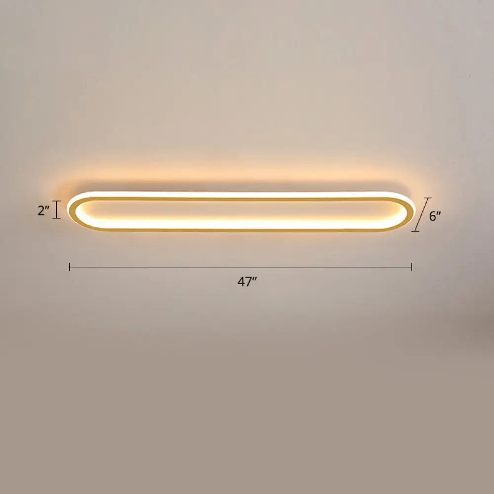 Gold Led Flushmount Light - Oblong Corridor Ceiling Mount Simple Metal Style / 47.5’ White