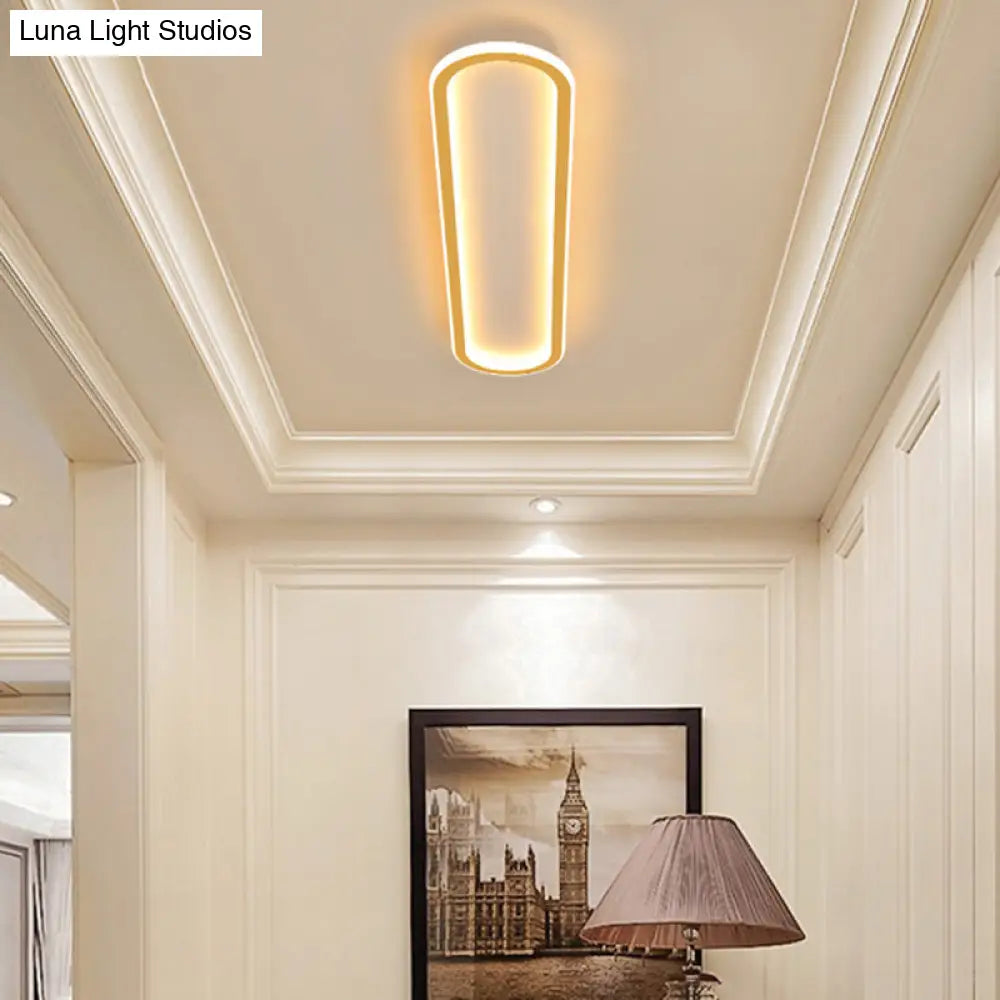Gold Led Flushmount Light - Oblong Corridor Ceiling Mount Simple Metal Style