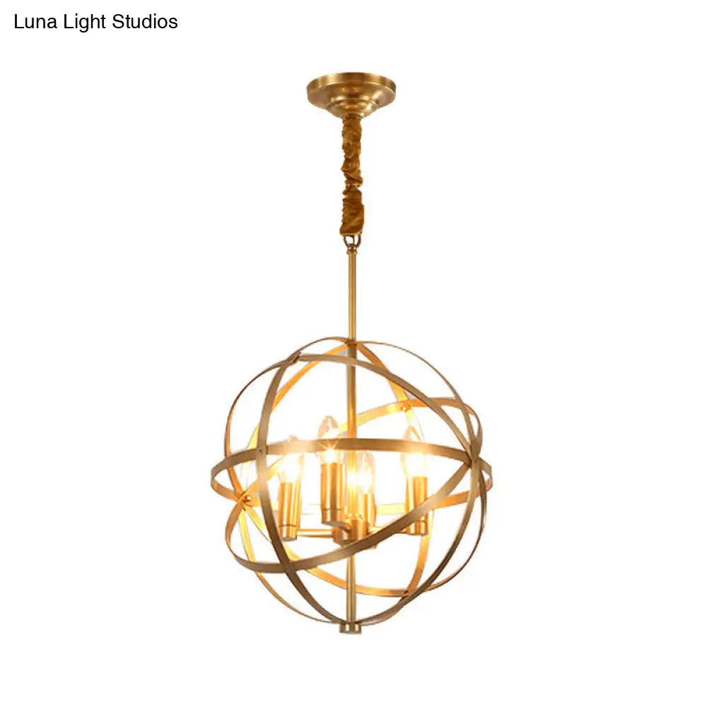 Gold Metal Chandelier With Globe Cage - Classic Pendant Lighting For Dining Room 4/6/8 Lights