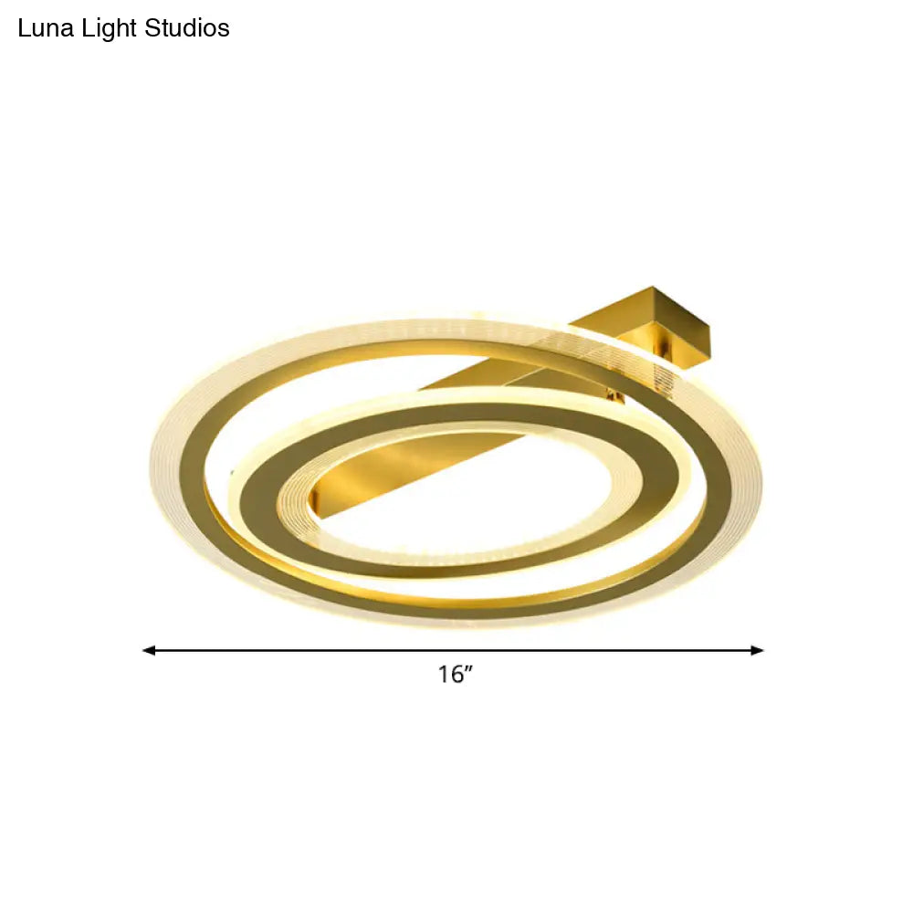 Gold Metal Dual Ring Flush Led Ceiling Light For Bedroom - 16’/19.5’ Wide