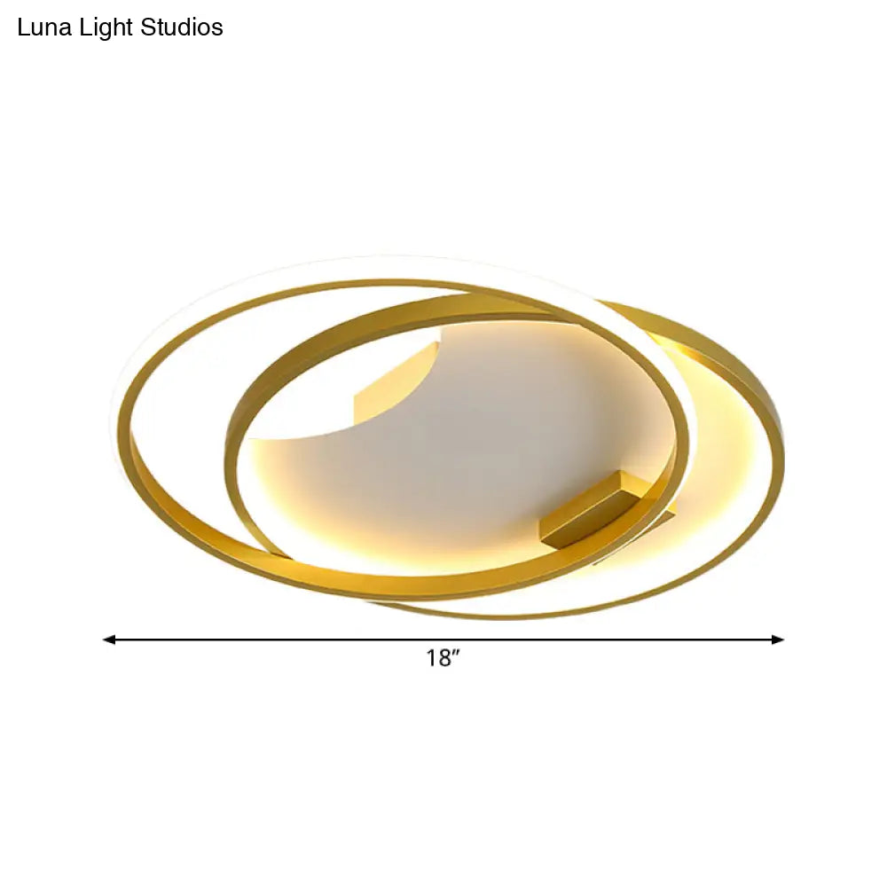 Gold Metal Led Flush Mount Ceiling Light With Modern Dual Ring Design For Bedrooms