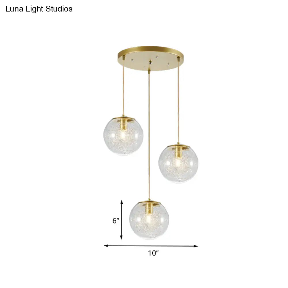 Gold Metal Line Deco Pumpkin Ball Pendant With Clear Glass - 3-Light Minimalist Hanging Lamp For