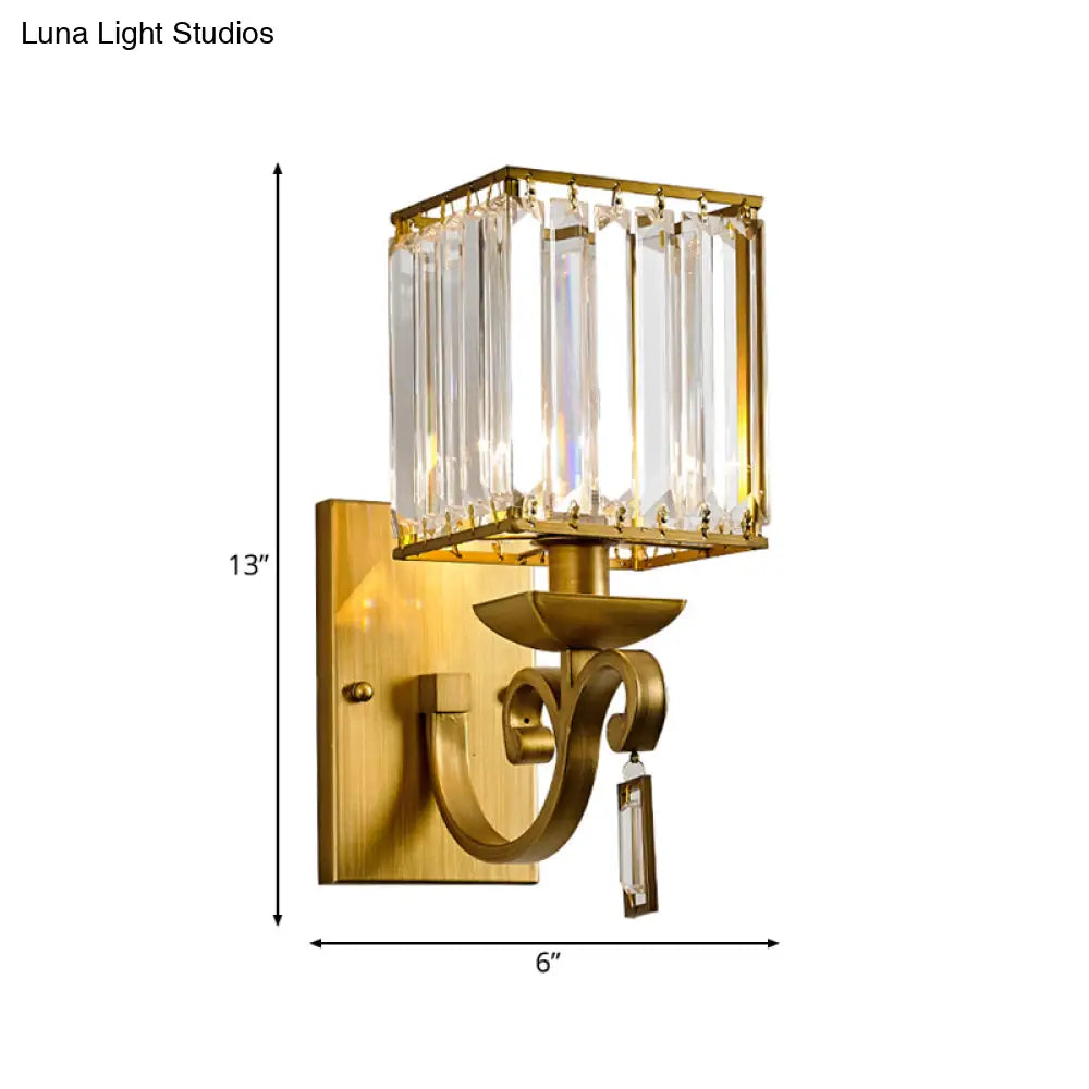 Gold Metal Wall Sconce With Ribbed Glass Shade - Traditional Design 1 Bulb Fixture