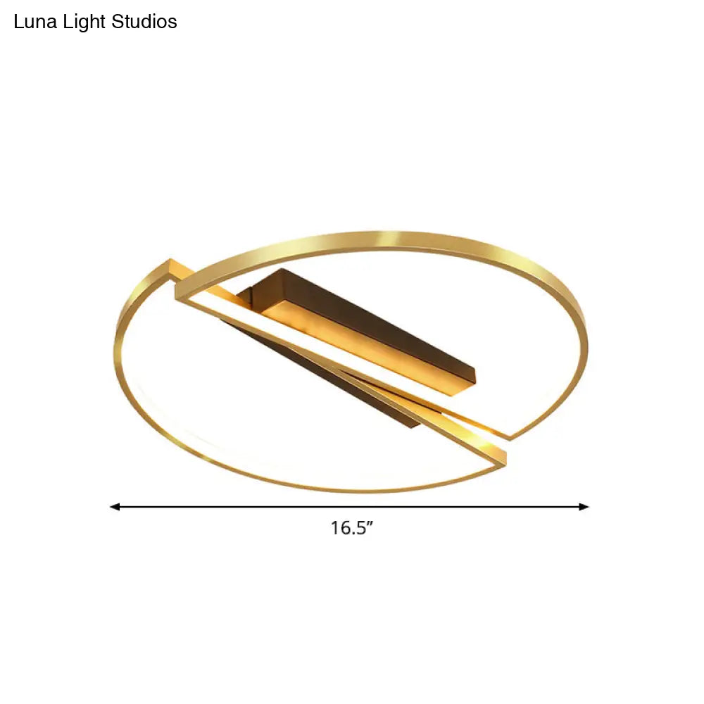 Gold Metallic Led Bedroom Flush Mount With Square/Round Frame And Warm/White Light