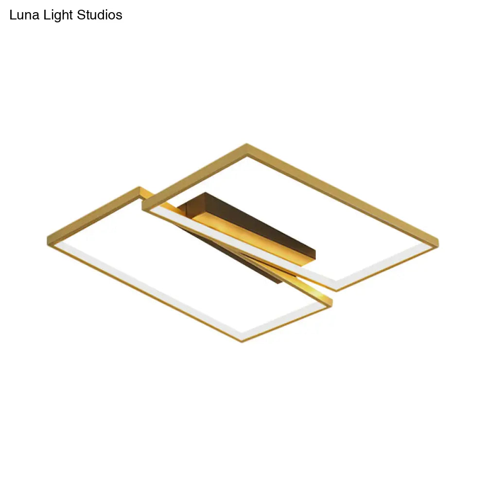 Gold Metallic Led Bedroom Flush Mount With Square/Round Frame And Warm/White Light