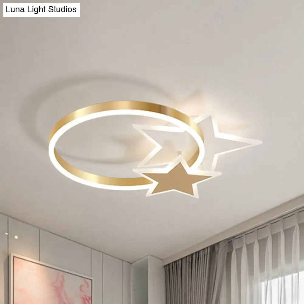 Gold Nordic Led Flush Mount Light With Loving Heart And Star Design