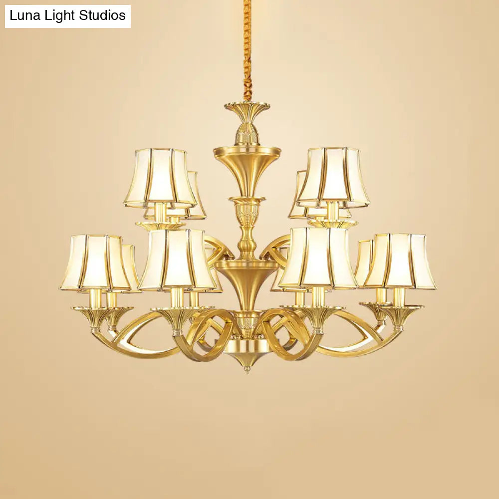 Gold Taper Shaped Glass Chandelier Pendant: Classic Living Room Lighting