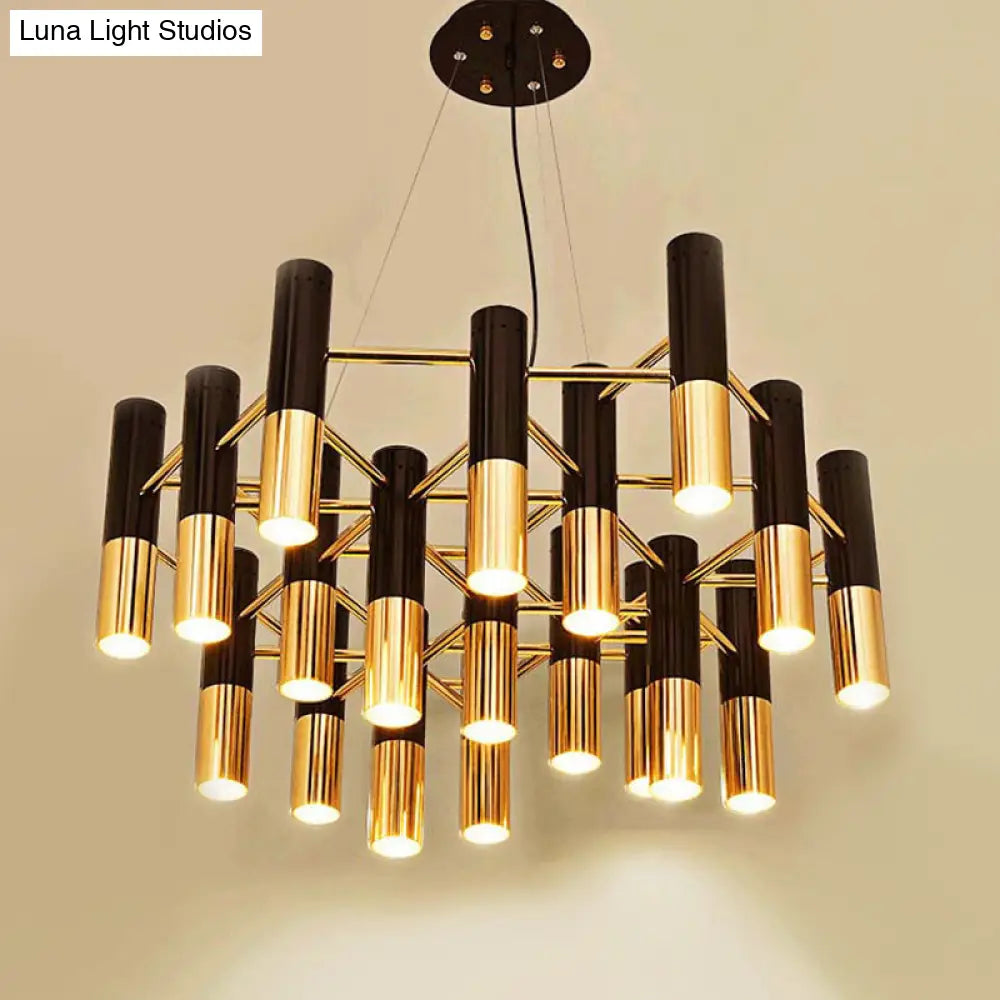 Gold Tube Led Chandelier Pendant Light - Post-Modern Metal Fixture For Living Room