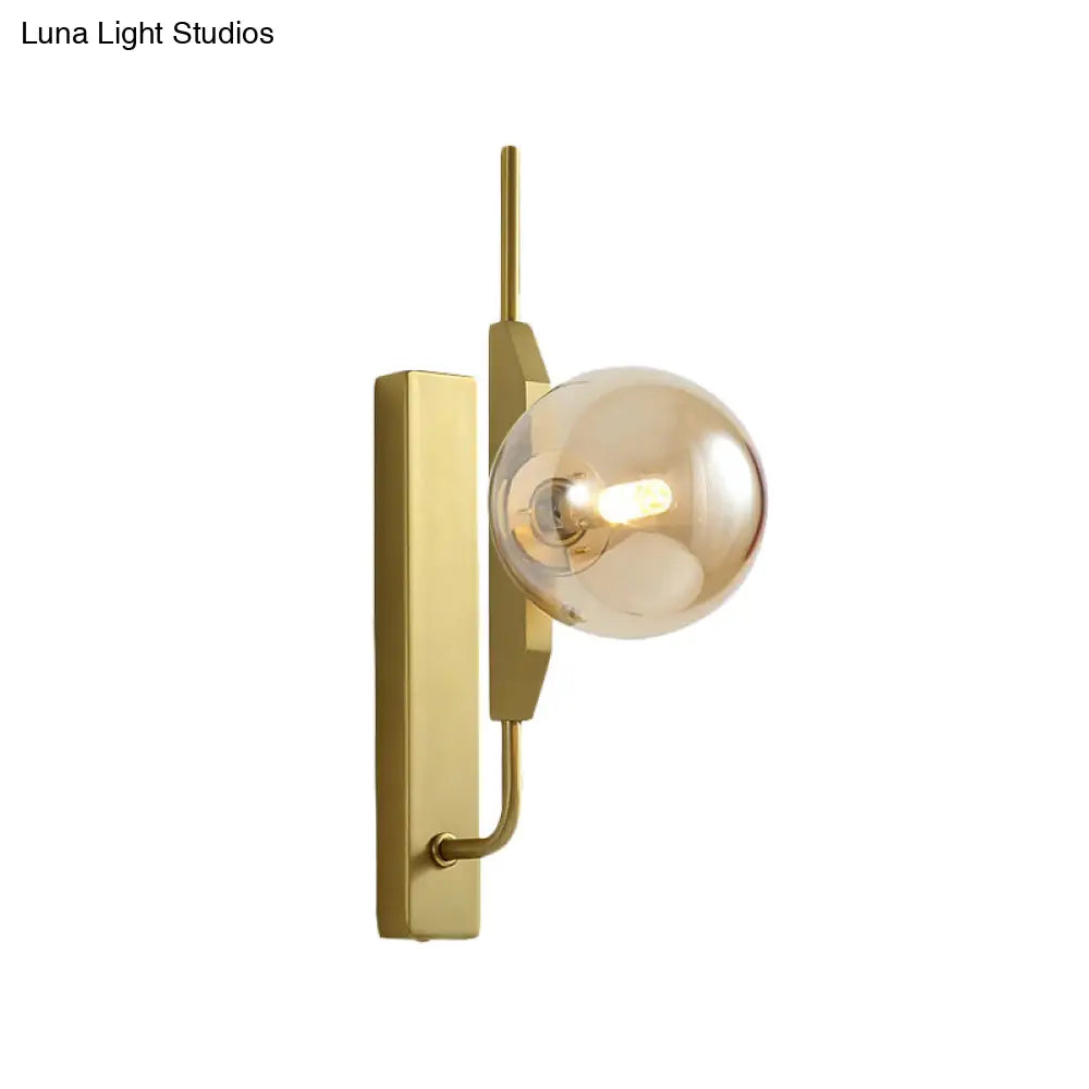 Gold Wall Sconce With White/Amber/Smoke Gray Glass Orb - Modern Bedroom Light Fixture