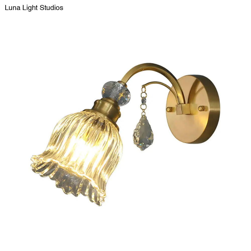 Golden Beveled Crystal Flower Wall Sconce With Simplicity Design And 1-Bulb Lighting - Perfect For