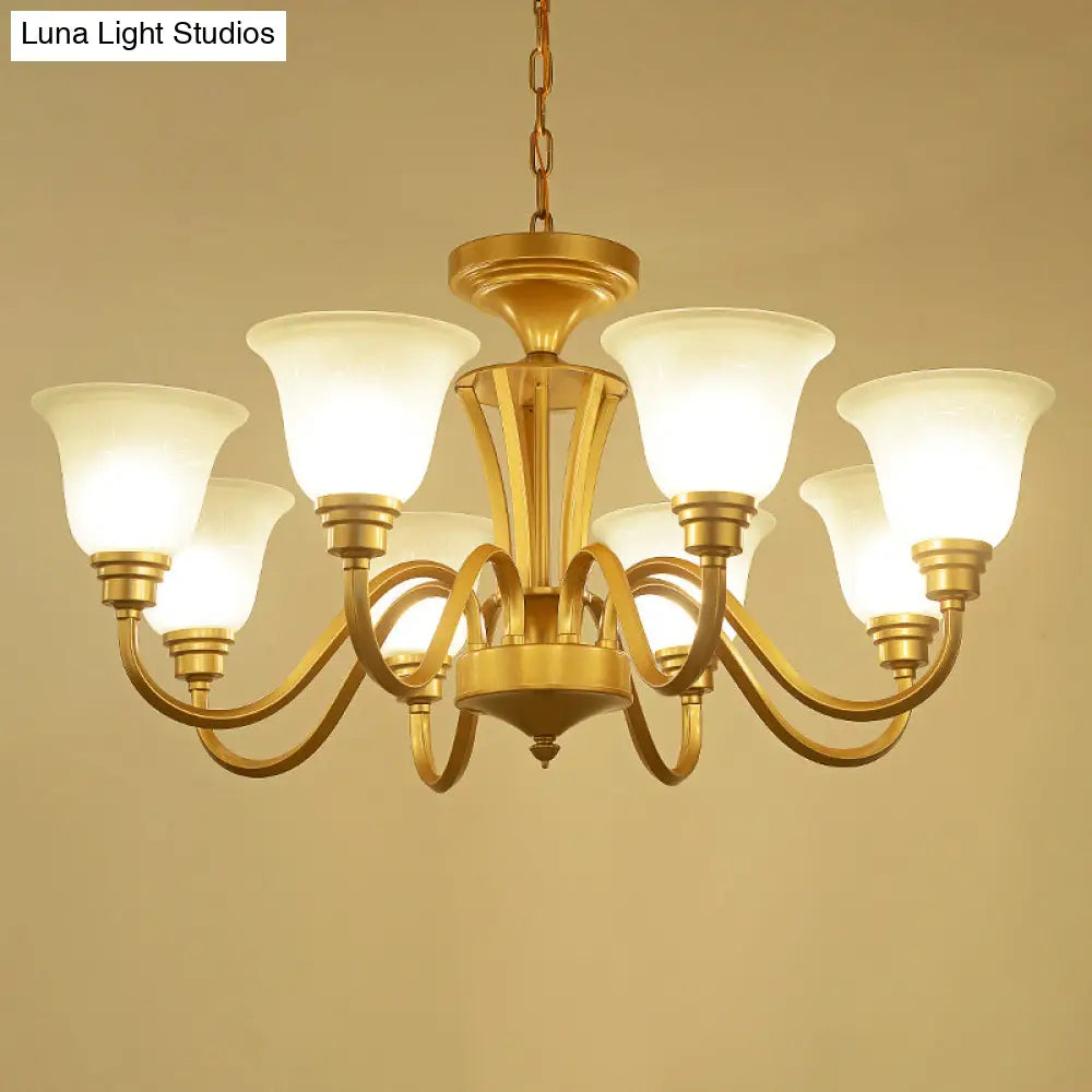Golden Flared Ceiling Light Traditional Chandelier - Frosted Glass For Living Room