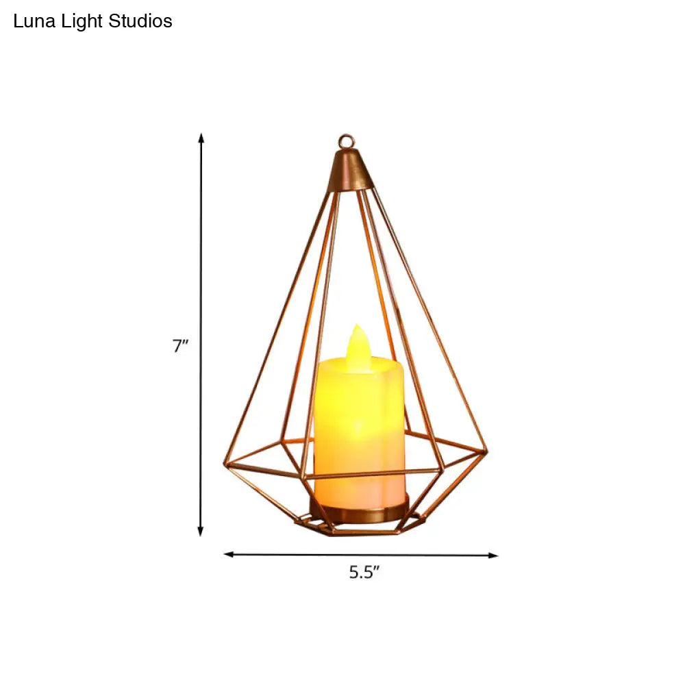 Golden Led Candle Style Table Lamp With Fun Cage Design For Kids Nightstand