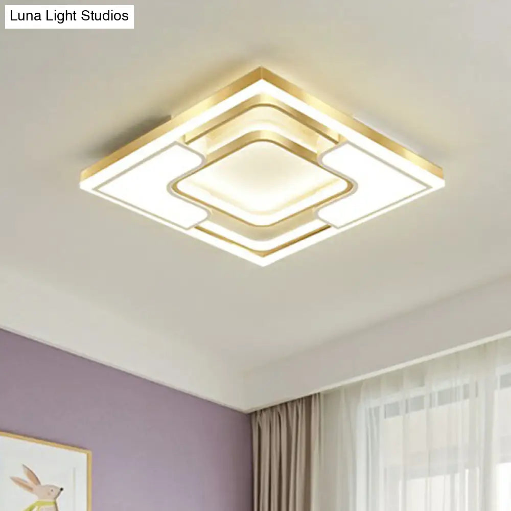 Golden Led Flush Mount Ceiling Light With Metallic Frame - Modern Lighting For Living Room