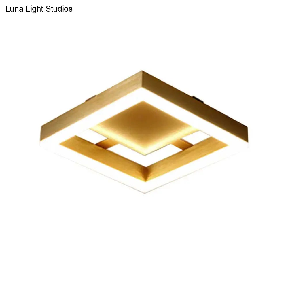 Golden Metal Ceiling Mounted Led Flush Lamp For Modern Corridors - Round/Square Warm/White Light