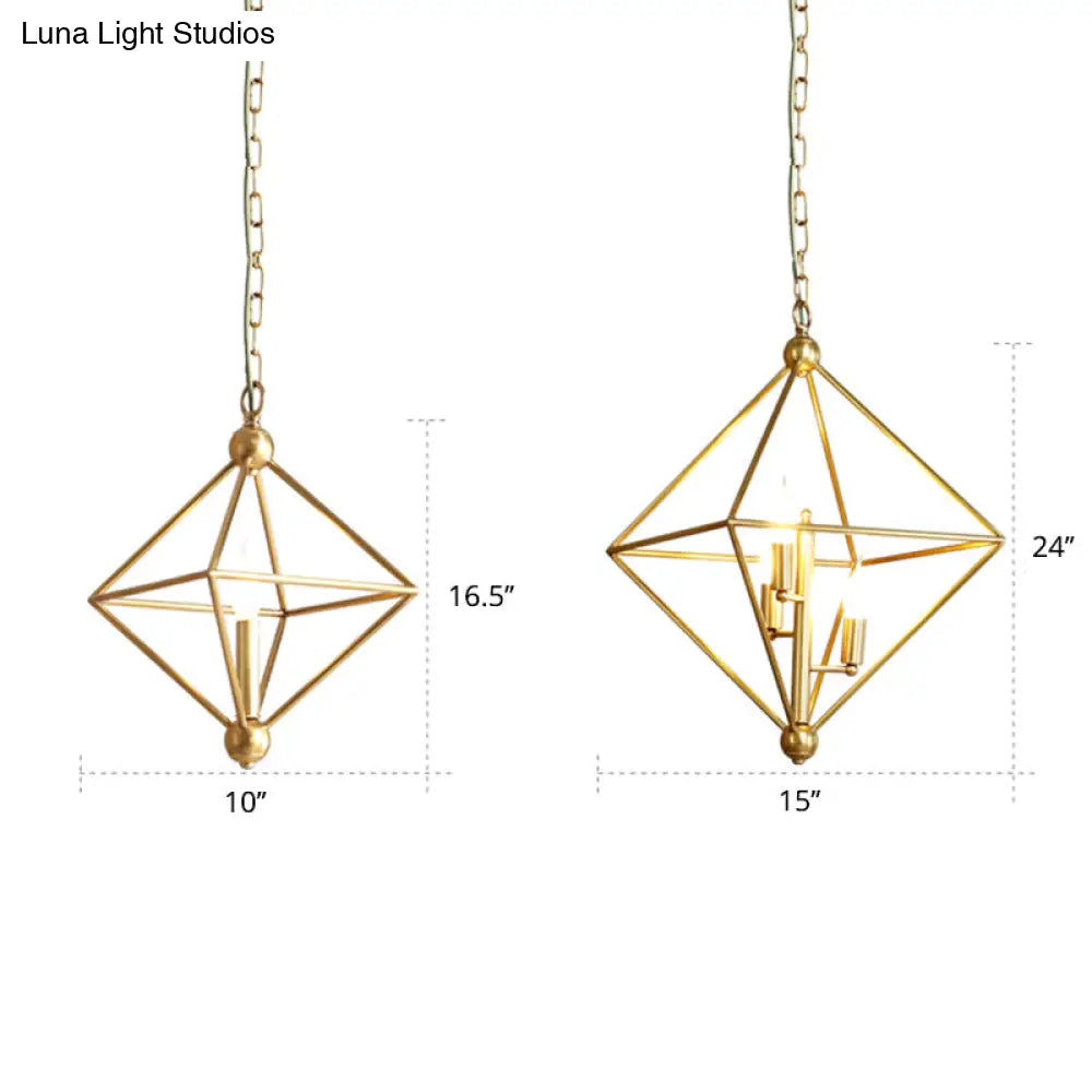 Golden Metal Pendant Candle Chandelier - 4-Light Fixture For Living Room