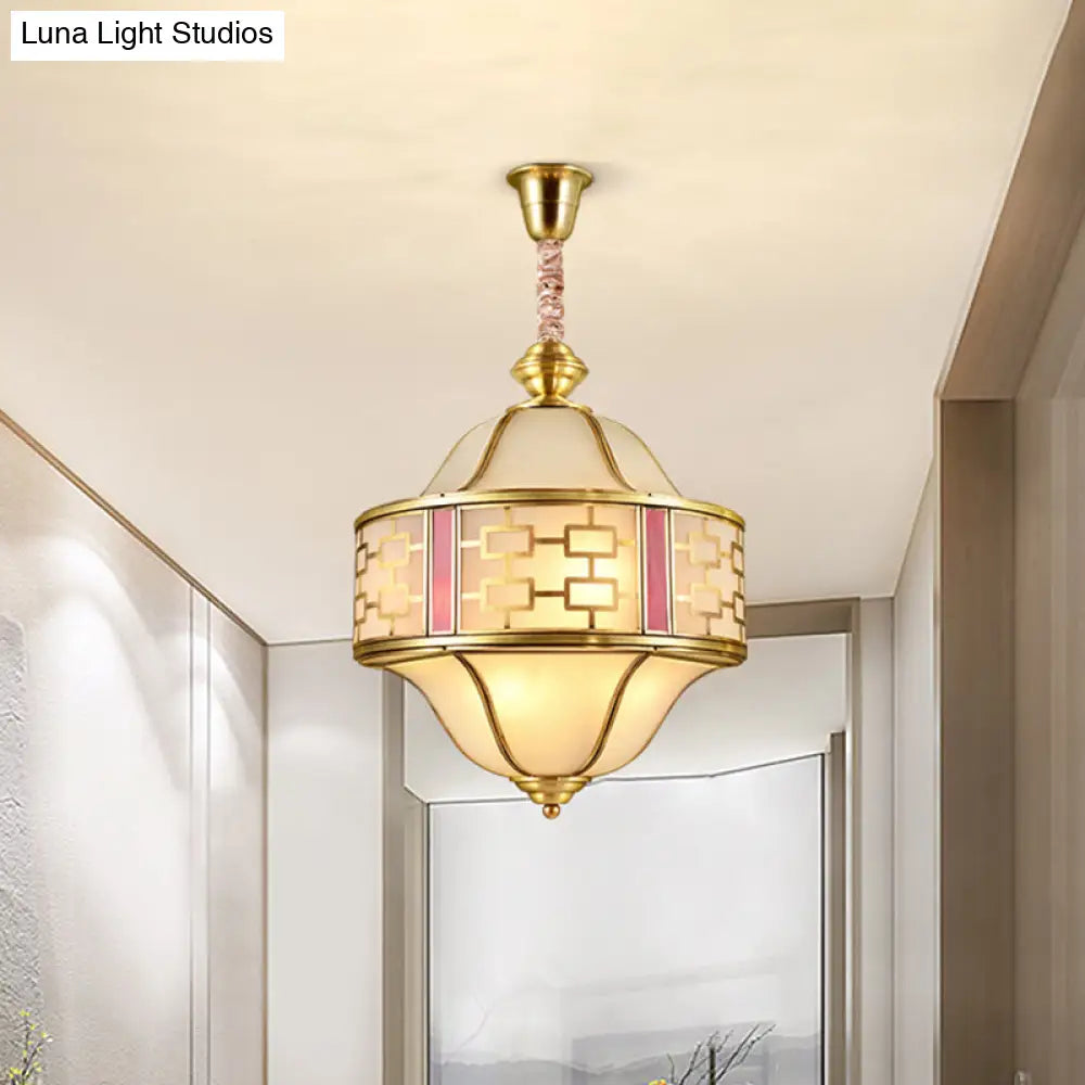 Golden Milglass Colonial Porch Chandelier - Double Bell Pendant With 6 Heads