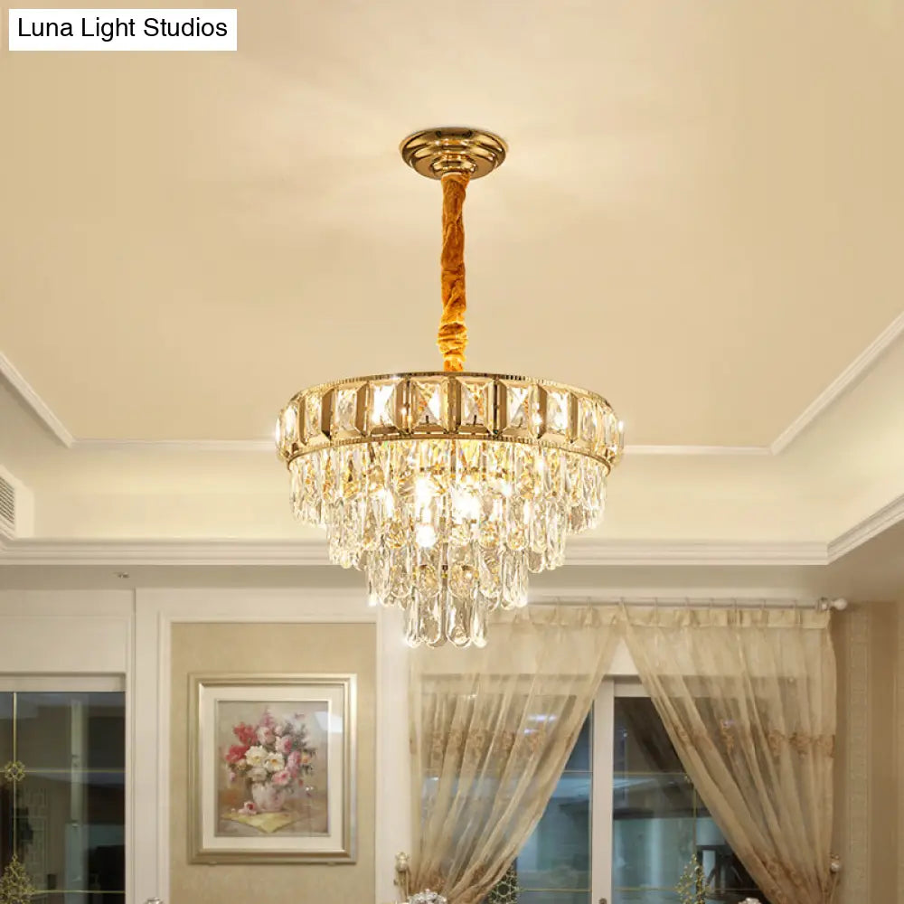 Golden Tiered Crystal Chandelier With 6/9-Light | Elegant Dining Room Hanging Lamp