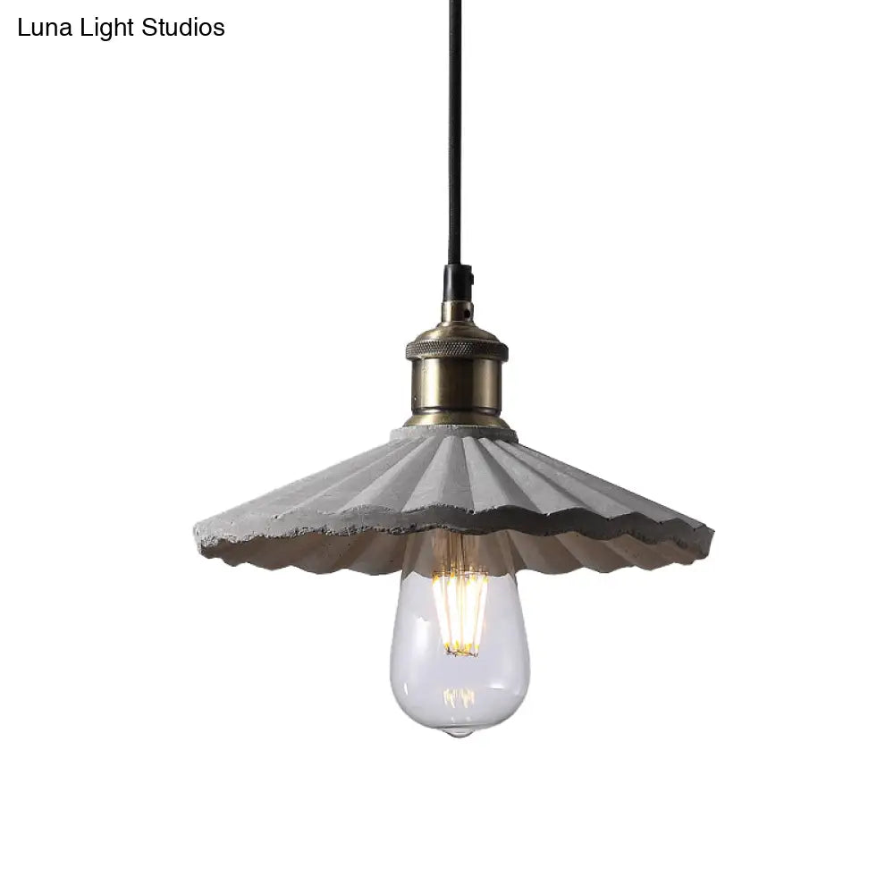 Gray Scalloped Industrial Cement Hanging Light Fixture For Kitchen - 1-Light Suspension