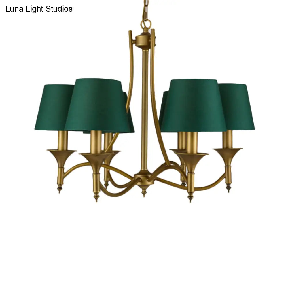 Green Cone Fabric Pendant Chandelier - Classic Bedroom Ceiling Fixture With 3/6/8 Lights