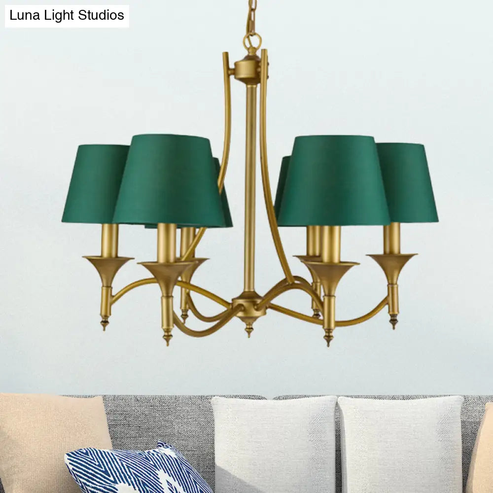Green Cone Fabric Pendant Chandelier - Classic Bedroom Ceiling Fixture With 3/6/8 Lights