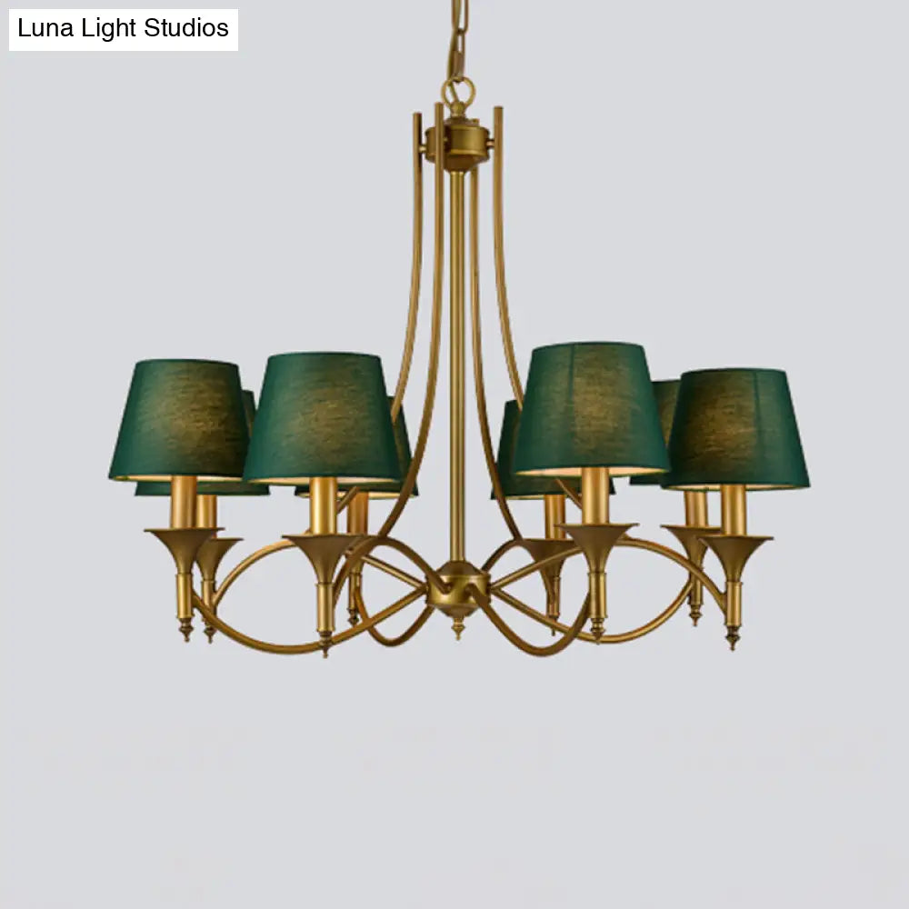 Green Cone Fabric Pendant Chandelier - Classic Bedroom Ceiling Fixture With 3/6/8 Lights