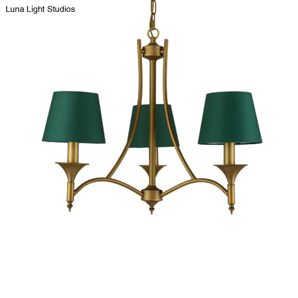 Green Cone Fabric Pendant Chandelier - Classic Bedroom Ceiling Fixture With 3/6/8 Lights