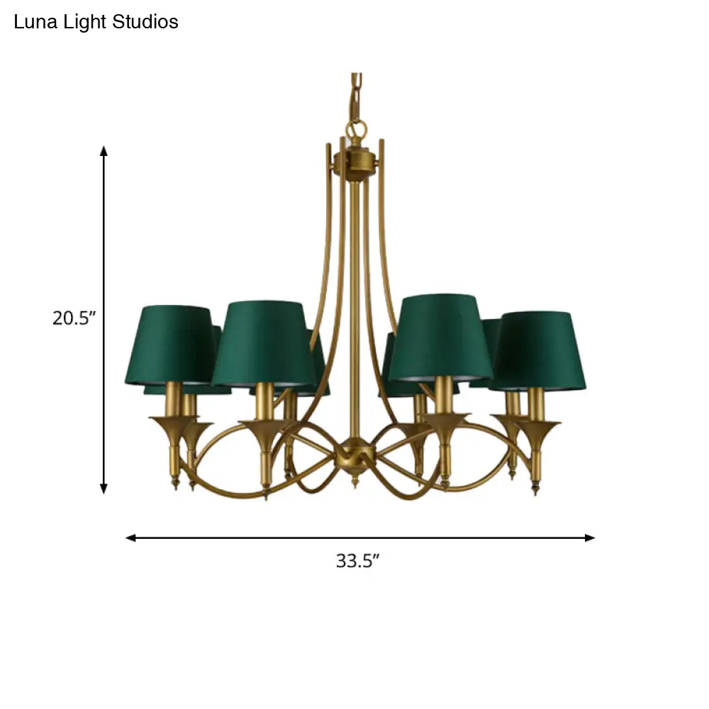 Green Cone Fabric Pendant Chandelier - Classic Bedroom Ceiling Fixture With 3/6/8 Lights