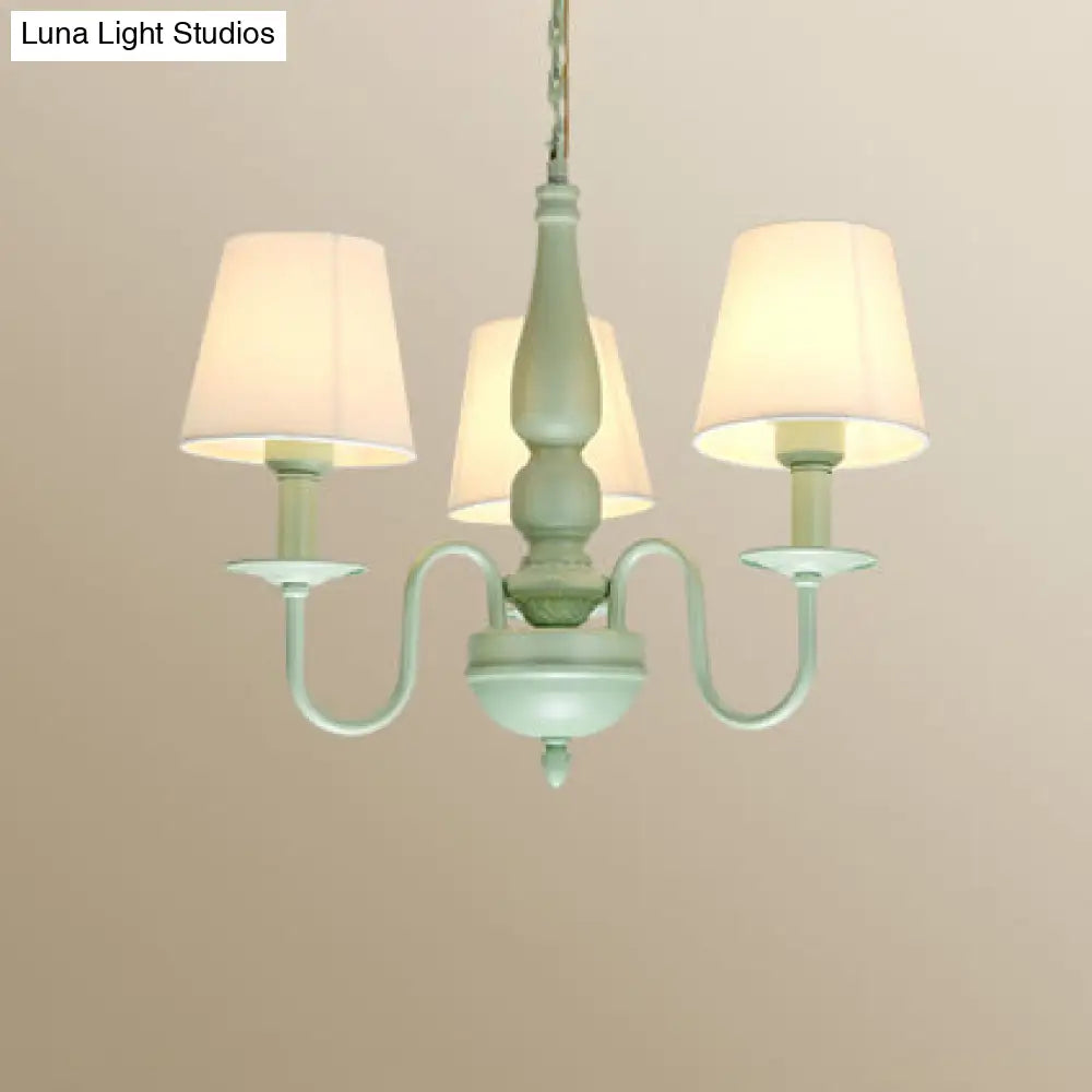 Green Metal And Fabric Chandelier: Stylish Coolie Shade For Adult Bedrooms