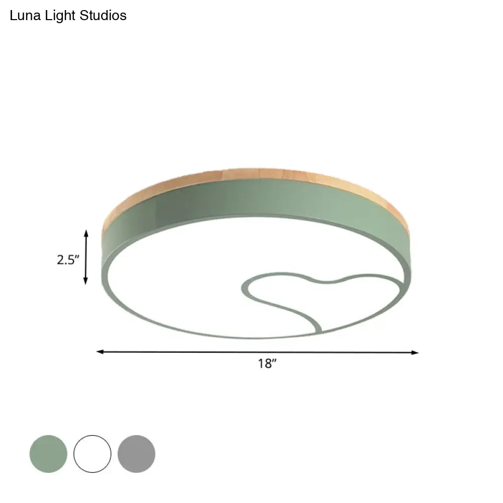 Green/White/Grey Macaron Ceiling Led Light With Wave Pattern And Wood Accent
