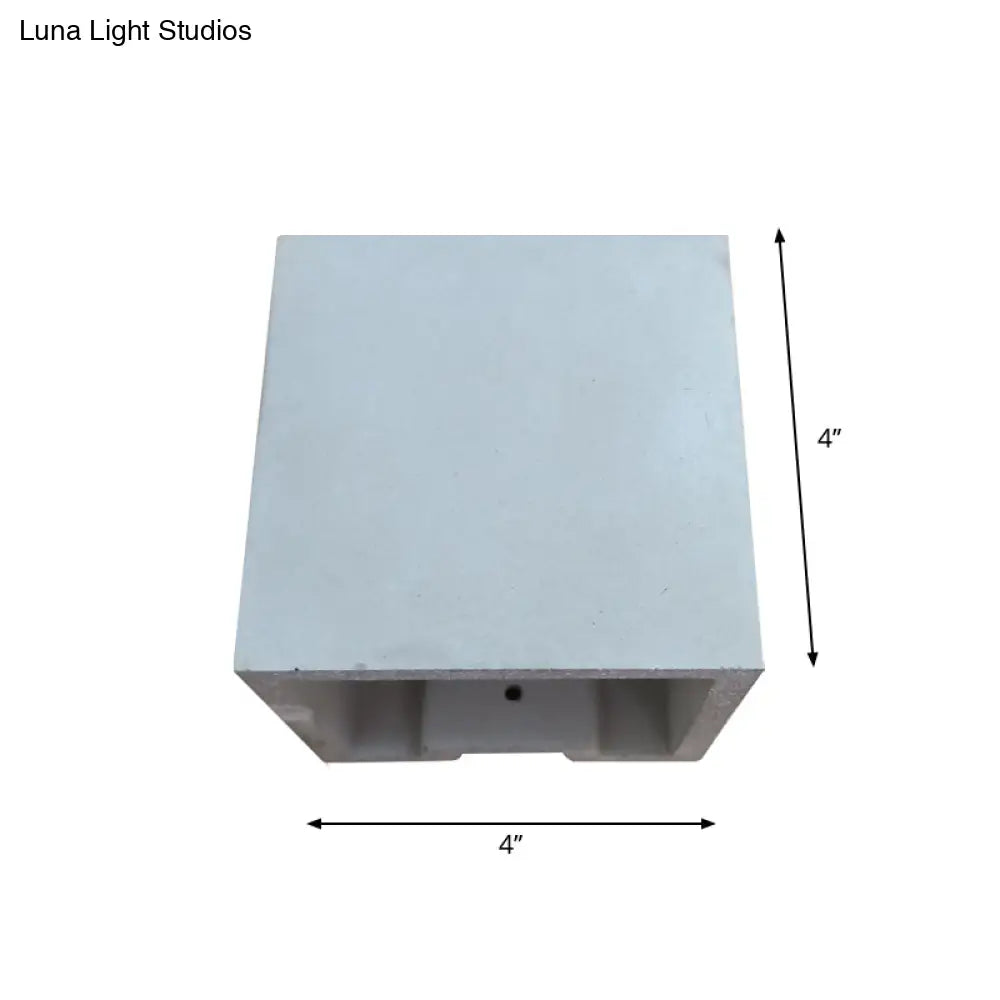Grey Flush Mount Wall Light Nordic 1 Head - Cube/Cuboid Cement Up & Down Sconce For Stairs 4/5/7
