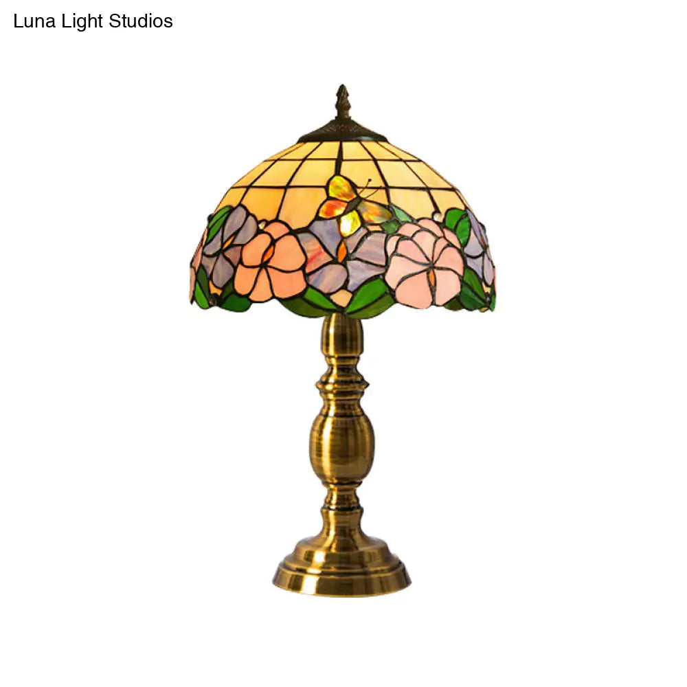 Handcrafted Vintage Dome Table Lamp With Floral Pattern Perfect Nightstand Lighting