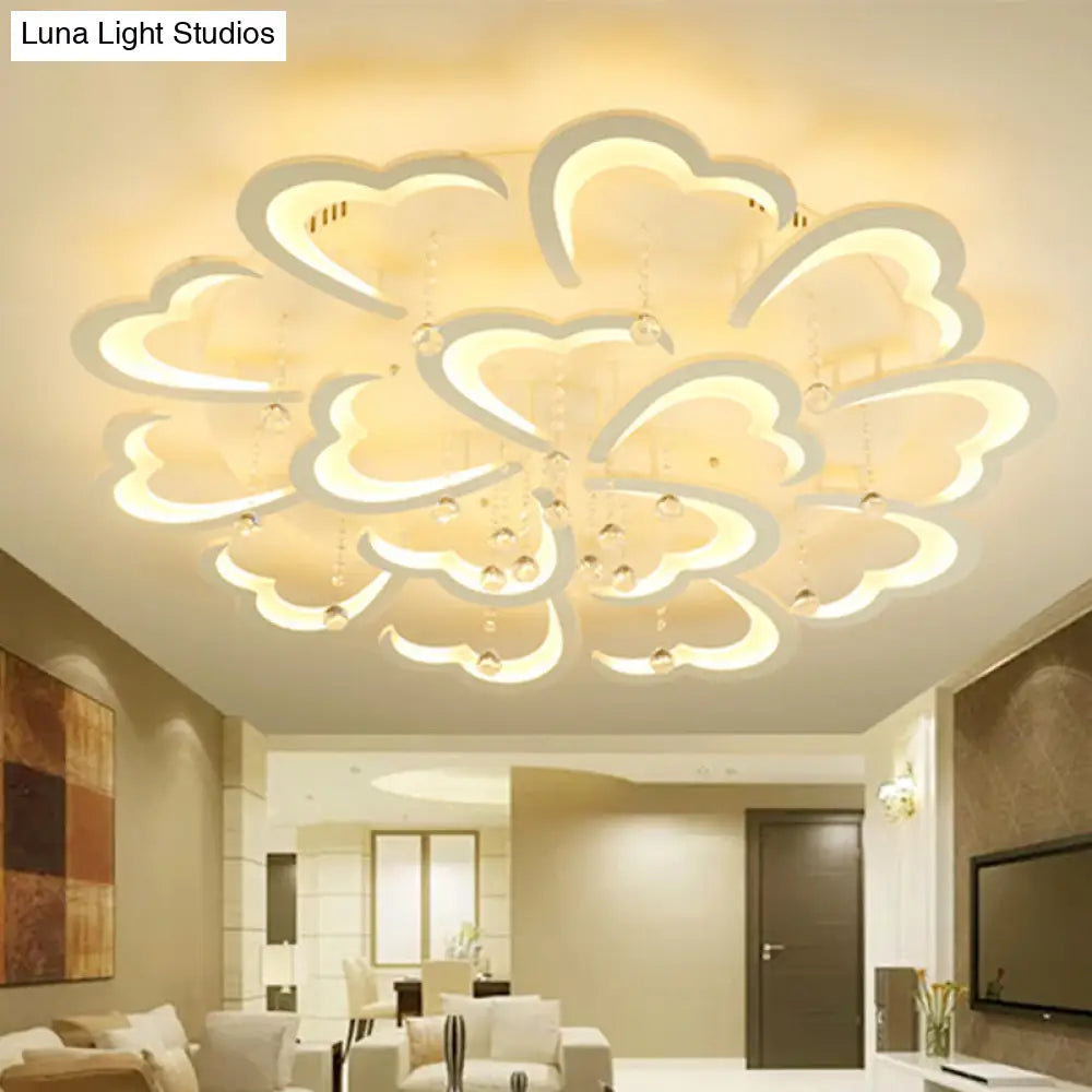 Heart - Shaped Acrylic Flush Mount Light Fixture With 5/15 Lights In Warm/White/3 Color For Living