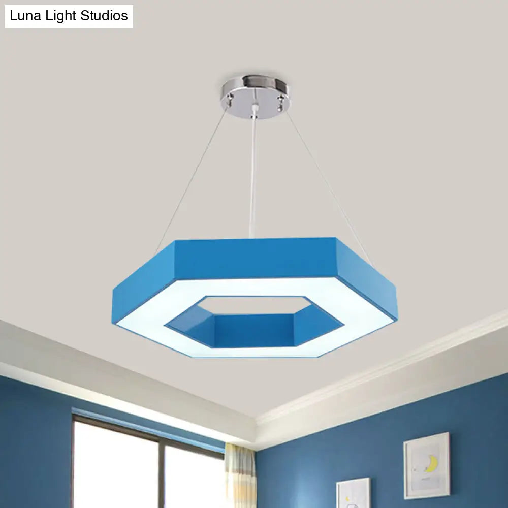 Hexagon Ring Led Chandelier In Vibrant Colors For Kindergarten Down Lighting