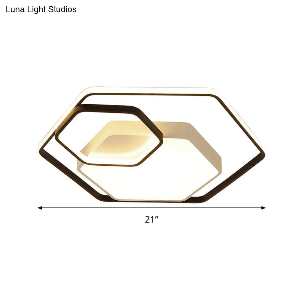 Hexagonal Ceiling Lamp - Modern Style Metallic Led 21’/27’ W Black And White/White Flush Light
