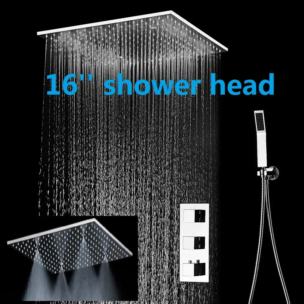 High Quality Thermostatic 20’’ Shower Set Polished Ceiling Rain Mist Panel Bathroom Faucets System 500x500mm 16 inch