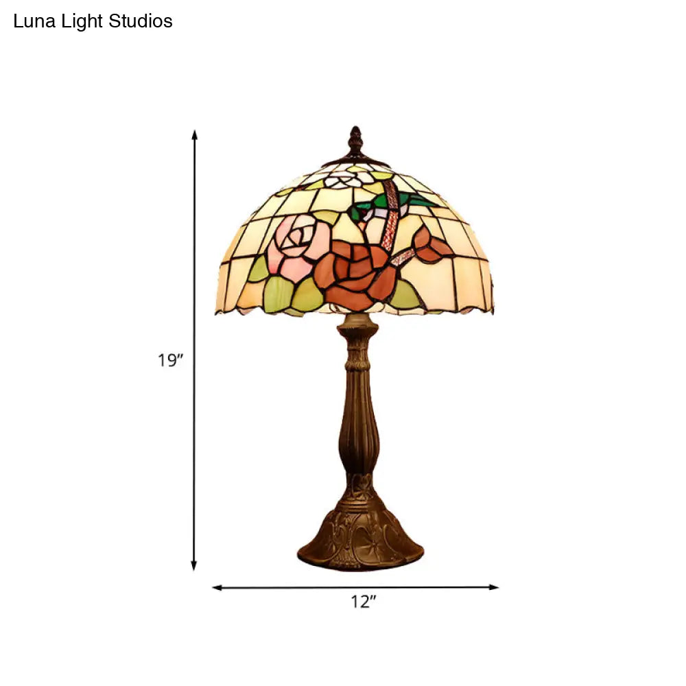 Hyadum I - Victorian Hand Cut Glass Night Light With Rose Pattern Bronze Domed