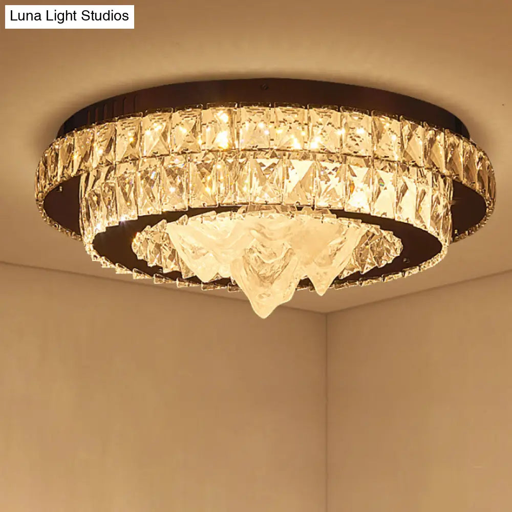 Iceberg Crystal Led Flush Mount Lamp: Sleek Tiered Design For Parlor Ceiling In Chrome