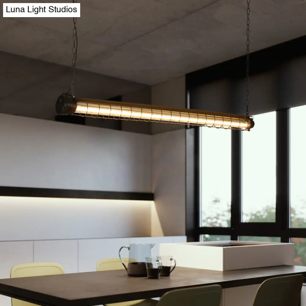 Industrial Black Cage Island Pendant - Tubular Design For Dining Room Ceiling