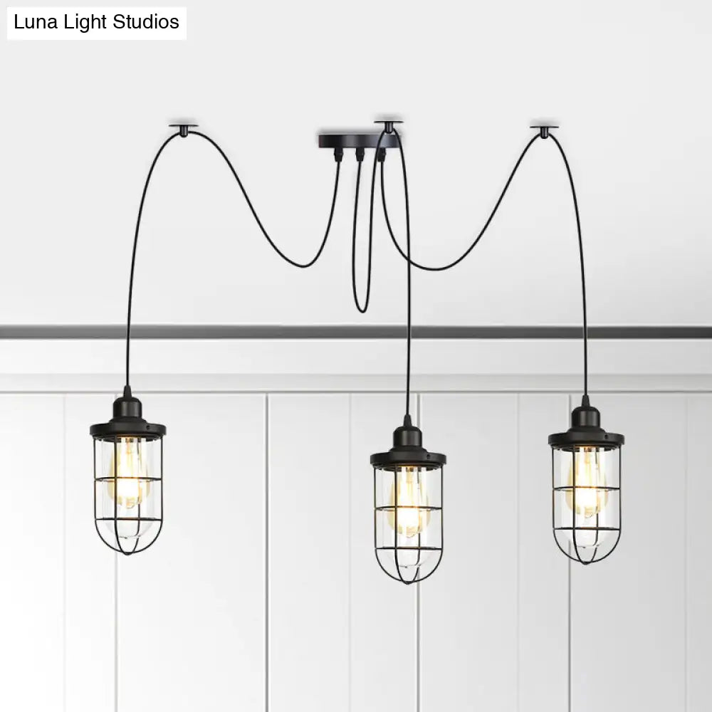 Industrial Black Caged Multi-Bulb Ceiling Light With Clear Glass - Perfect For Restaurants And Swag