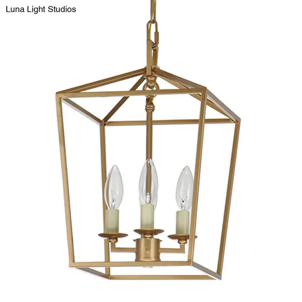 Industrial Cage Pendant Chandelier With Candle-Inspired Design - 4-Light Metal Hanging Light