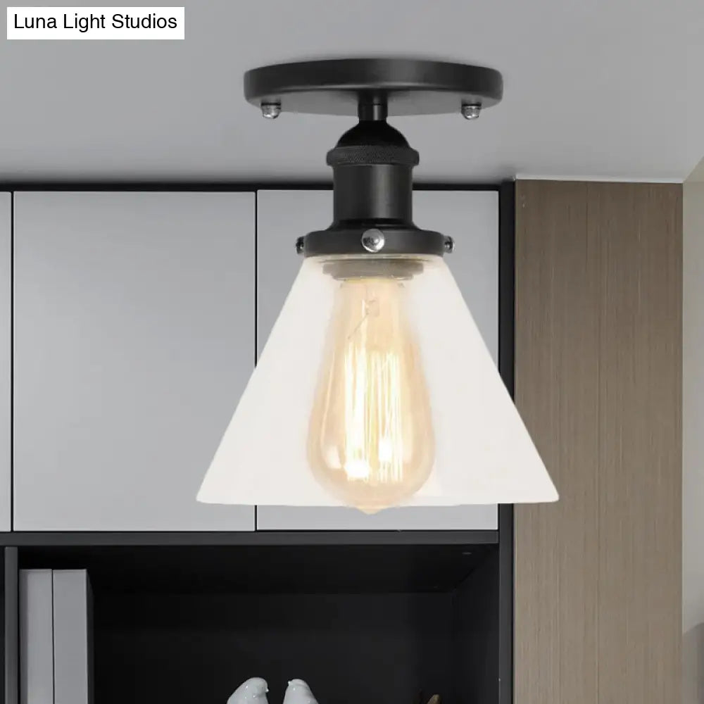Industrial Clear Glass Ceiling Light In Black/Brass/Copper - Single Bulb Semi Flush Mount
