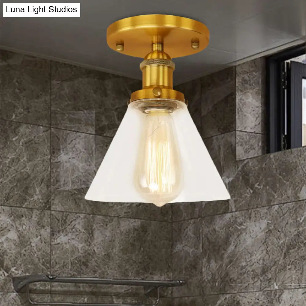 Industrial Clear Glass Ceiling Light In Black/Brass/Copper - Single Bulb Semi Flush Mount