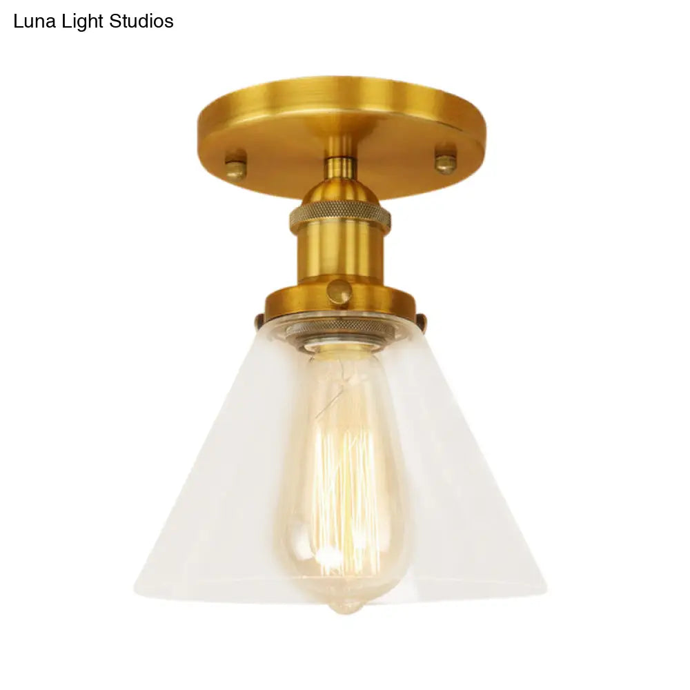 Industrial Clear Glass Ceiling Light In Black/Brass/Copper - Single Bulb Semi Flush Mount