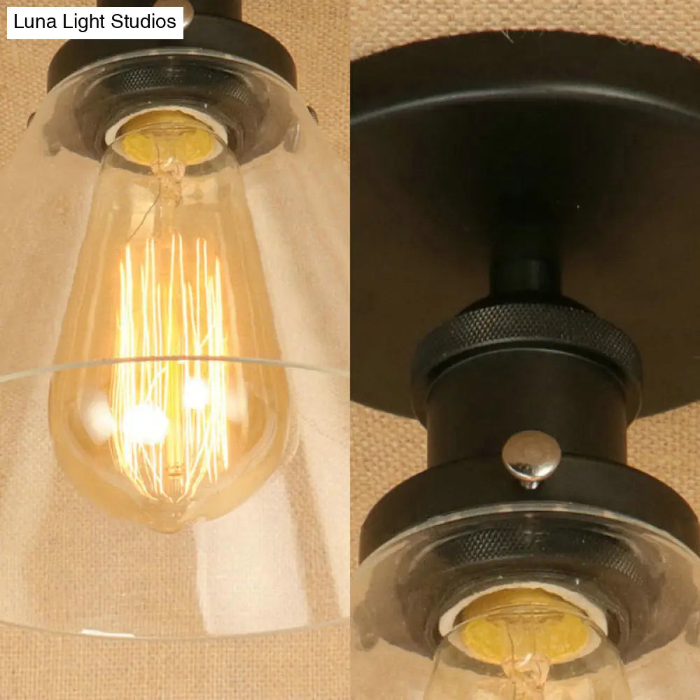 Industrial Clear Glass Ceiling Light In Black/Brass/Copper - Single Bulb Semi Flush Mount