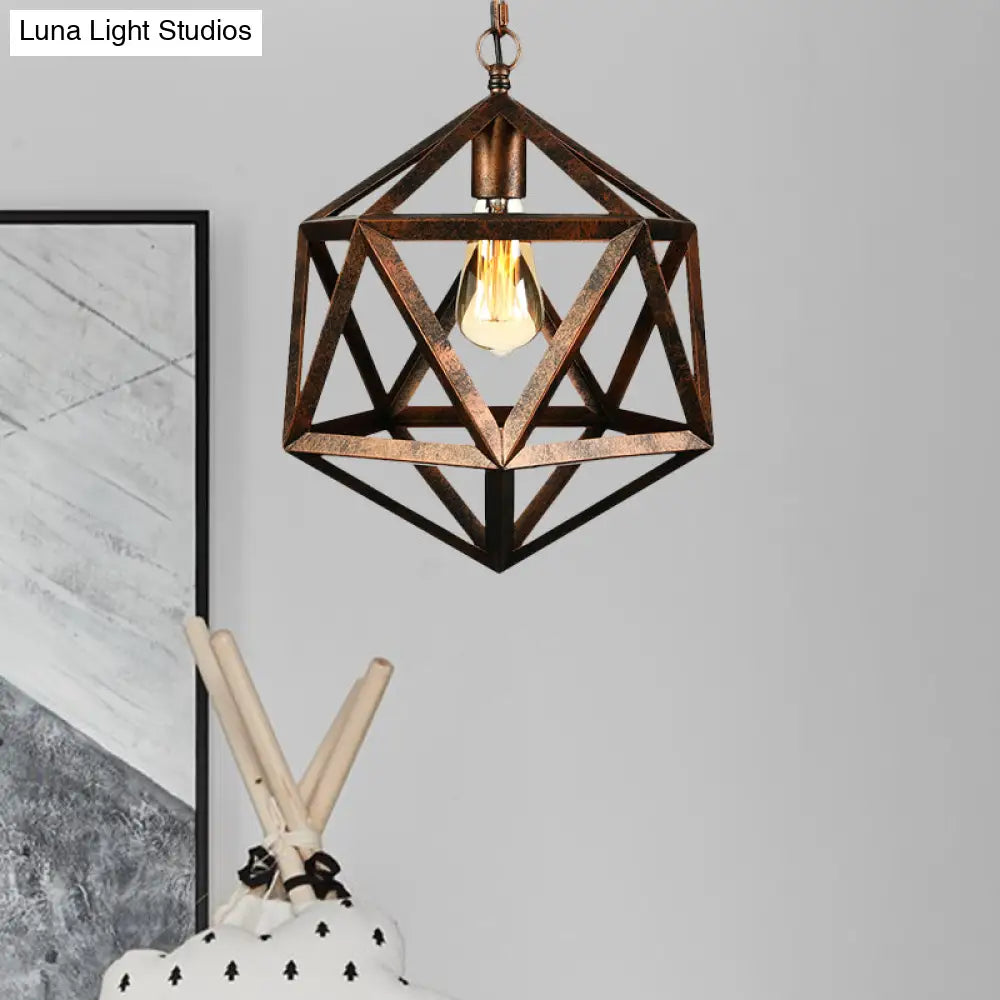Industrial Geometric Metal Pendant Light 14’ / 18’ Dia 1 Bulb Black/Rust - Perfect For Dining