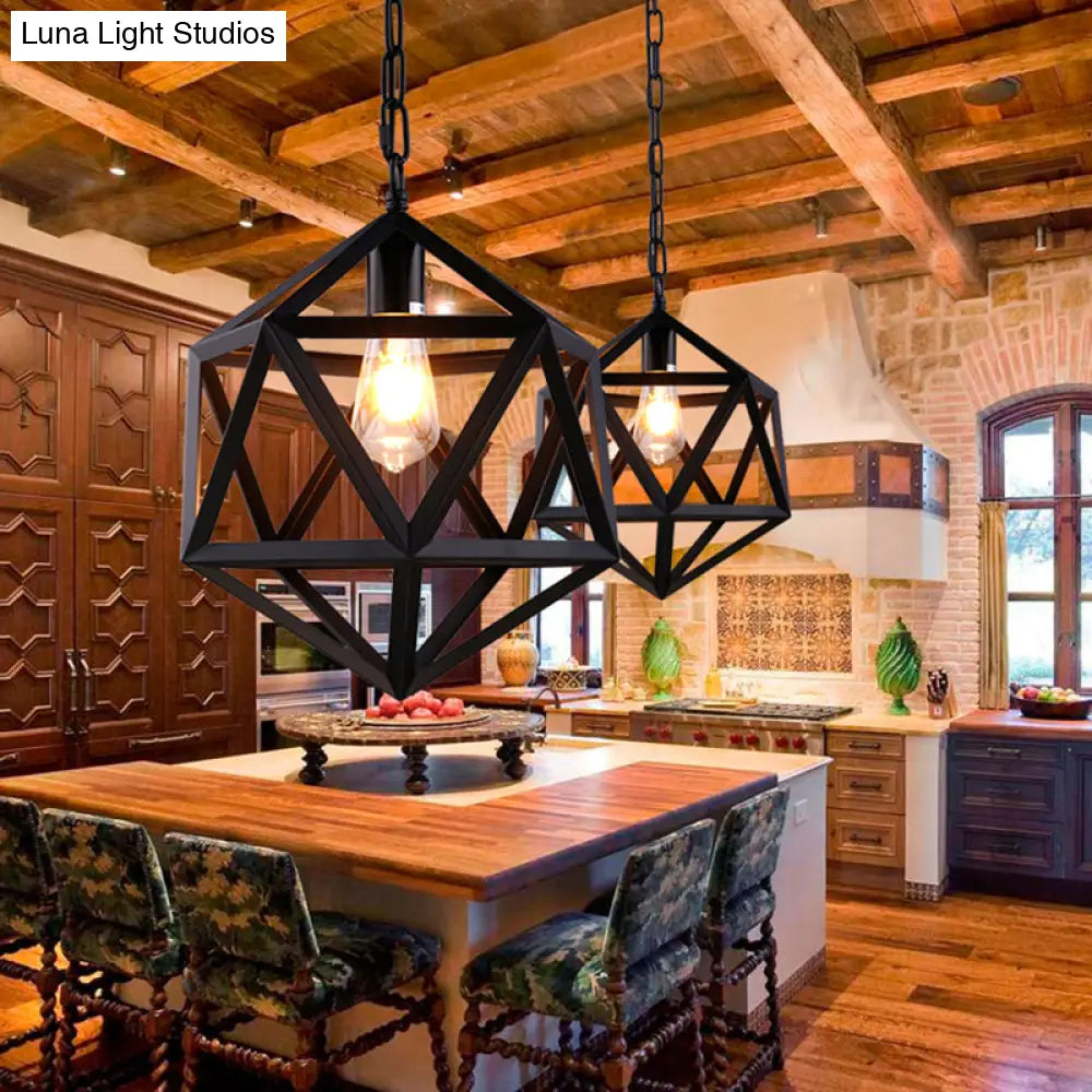 Industrial Geometric Metal Pendant Light 14’ / 18’ Dia 1 Bulb Black/Rust - Perfect For Dining