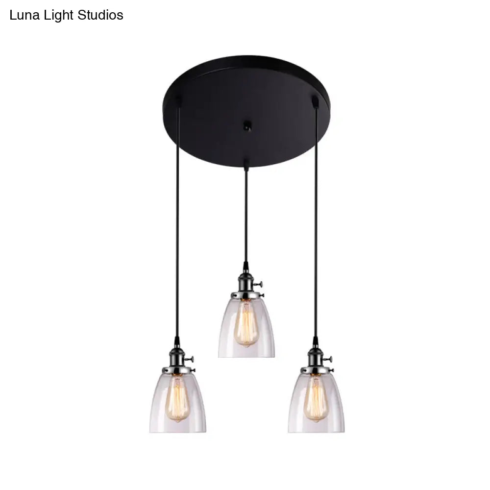 Industrial Glass Pendant Lights For Bar - 3 Tapered Pendants On Hanging Cord