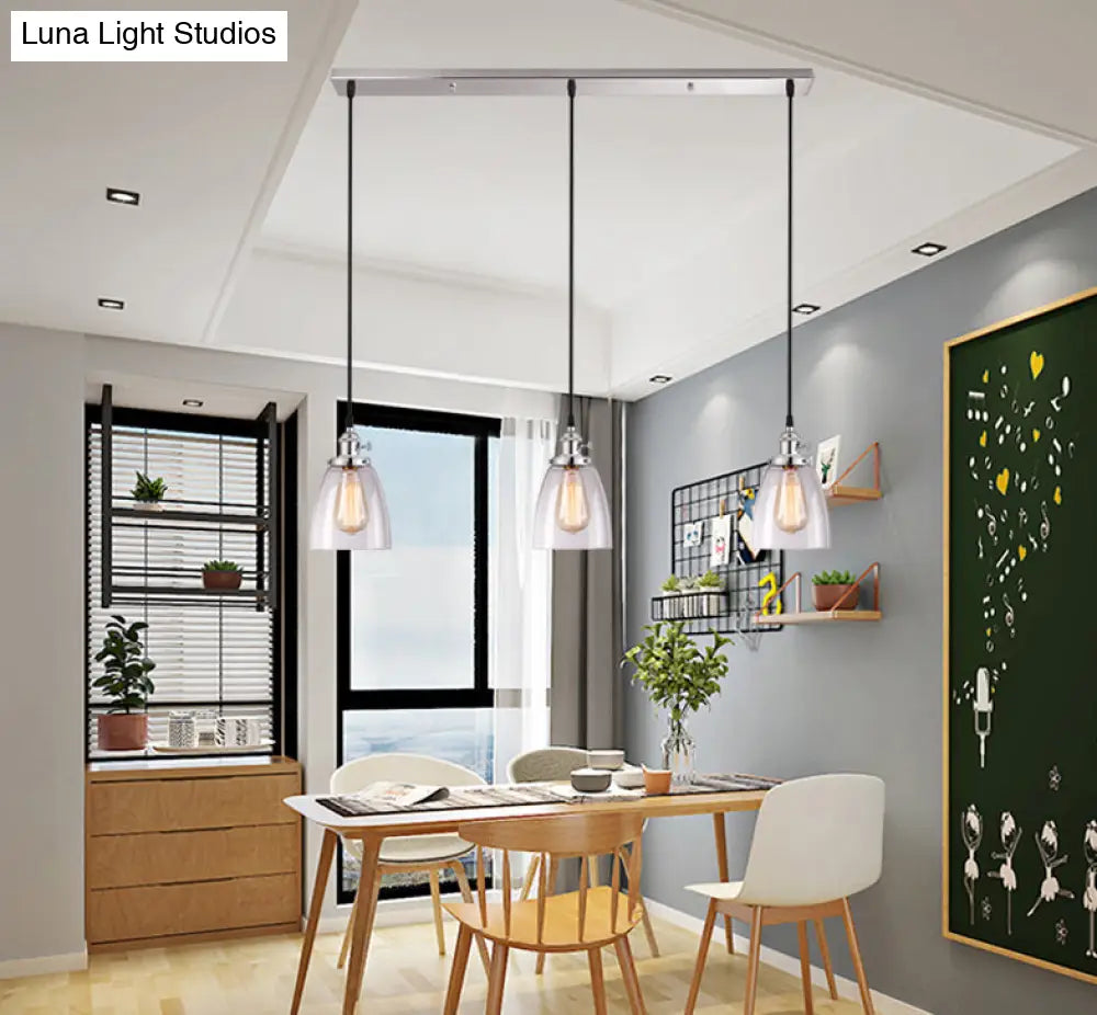 Industrial Glass Pendant Lights For Bar - 3 Tapered Pendants On Hanging Cord