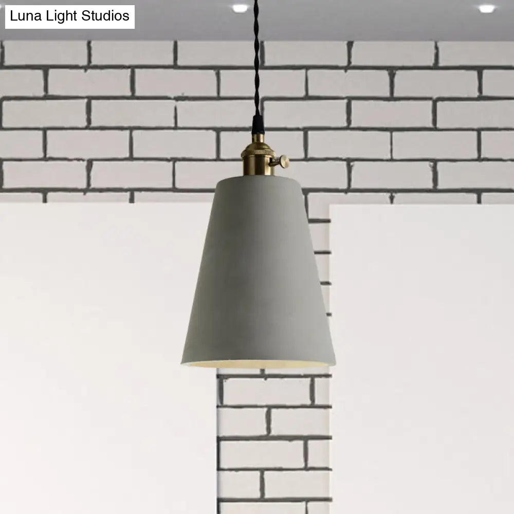 Industrial Gray Cement And Metal Pendant Lighting Fixture - 1 Light Cone/Round Design Ideal For