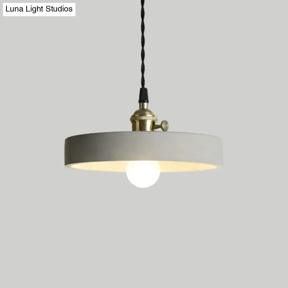 Industrial Gray Cement And Metal Pendant Lighting Fixture - 1 Light Cone/Round Design Ideal For